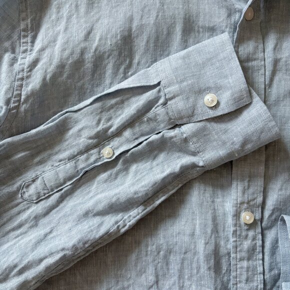 Michael Kors Linen Light Blue Button Down Shirt Mens Medium Preppy Vacation - Picture 9 of 16